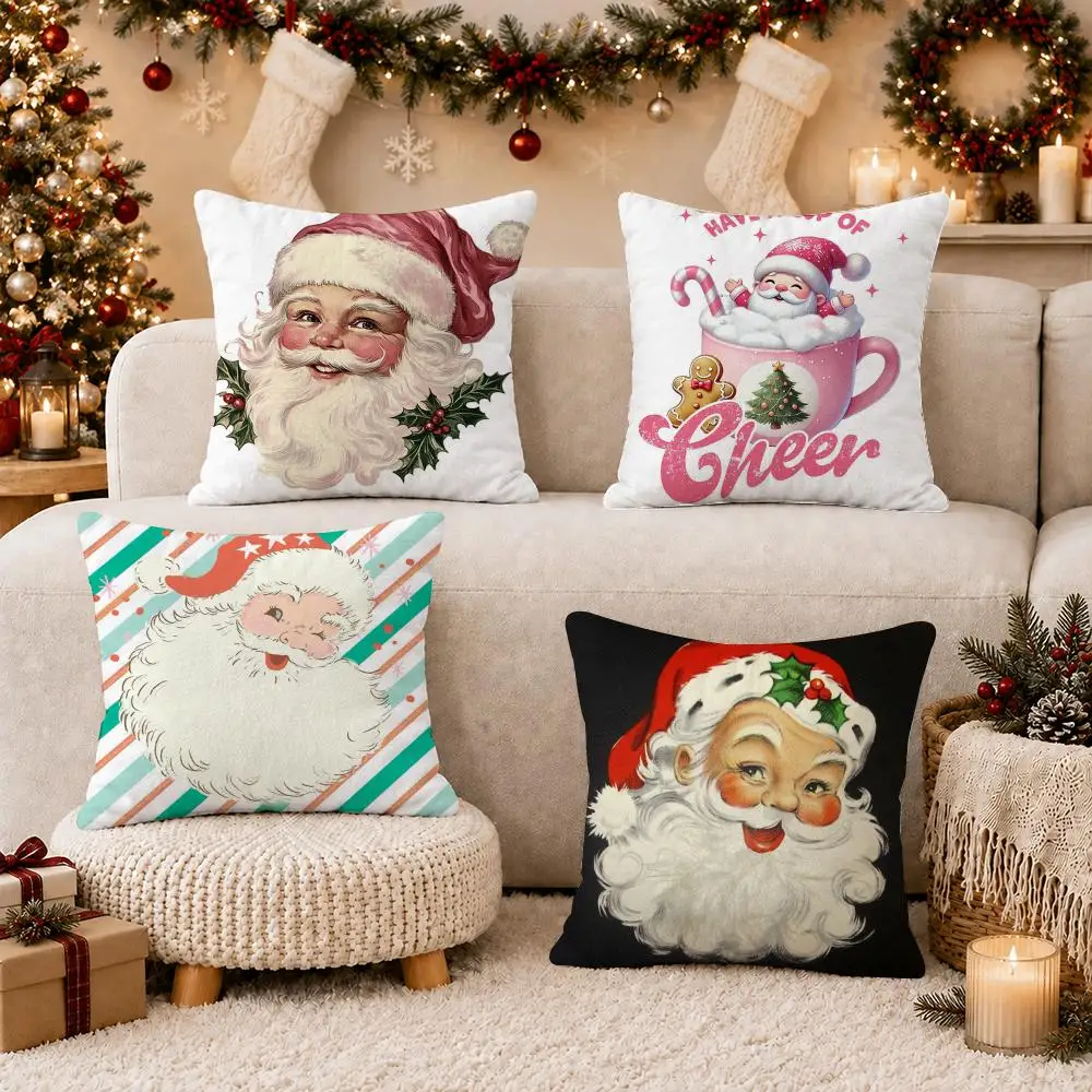 Christmas P-Pink Father Christmas Cushion Cover Soft Short Plush Pillow Case Cushion Cover for Living Room Sofa Decor