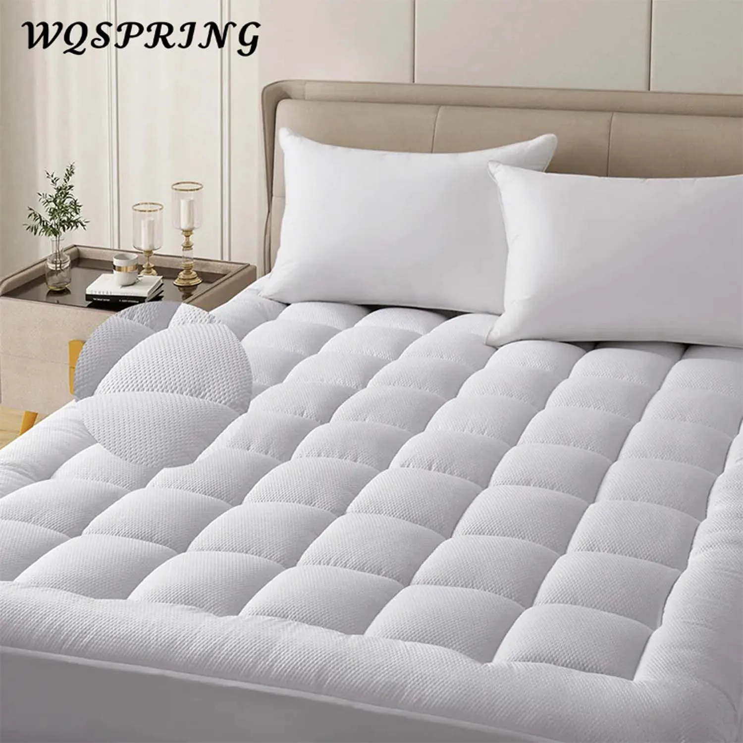 

WQSPRING наматрасник плюшевый стеганый наматрасник с глубокими карманами 8-21 дюймов бесшумный мягкий дышащий моющийся наматрасник