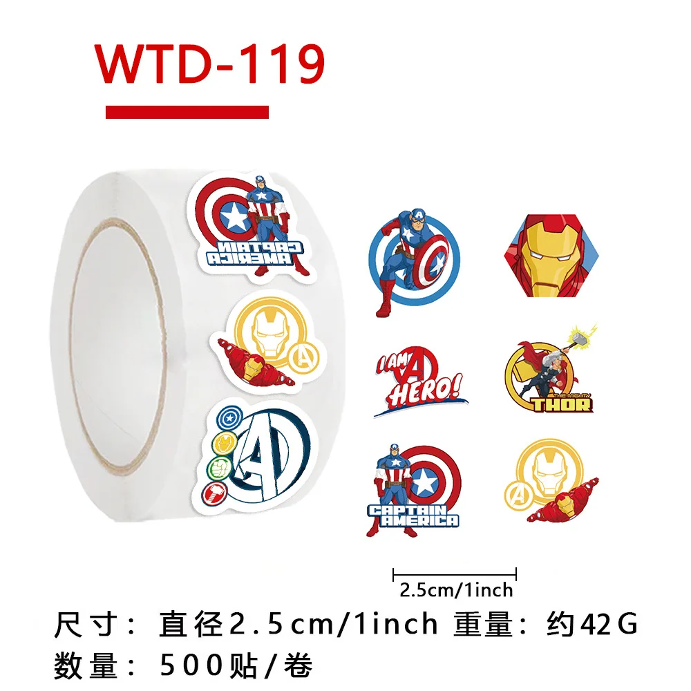 500 stks/rol Cartoon Avengers Superhelden Marvel Afdichting Stickers DIY PVC Laptop Decals Decoratie Beloning Gift Speelgoed