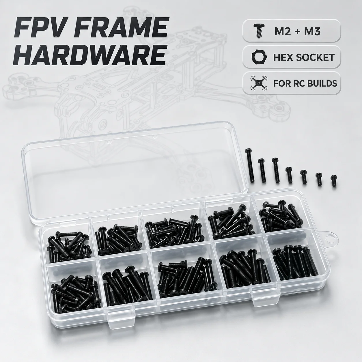 M2 M3 Hex Socket Screw Set Black Nickel Plated 12.9 Grade Steel Assortment Hardware Kit For FPV Drones RC Quadcopter 3D Printers