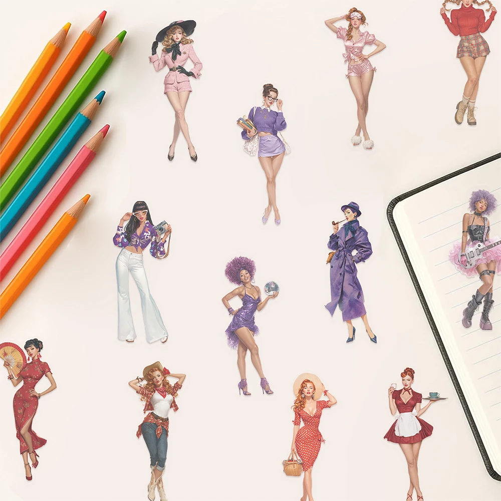 

10/30/50pcs Cartoon Retro Pop Girl Stickers Sexy Lady Adult Graffiti Sticker Skateboard Suitcase Phone Transparent PET Decal Toy