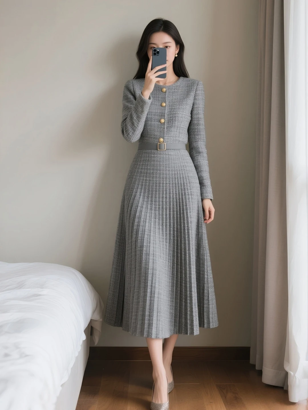 

Ele Midi Dr Faionable Autumn Winter Women's Clothing Retro Classy Commute Ready High Waist A-Line Skirt Dr