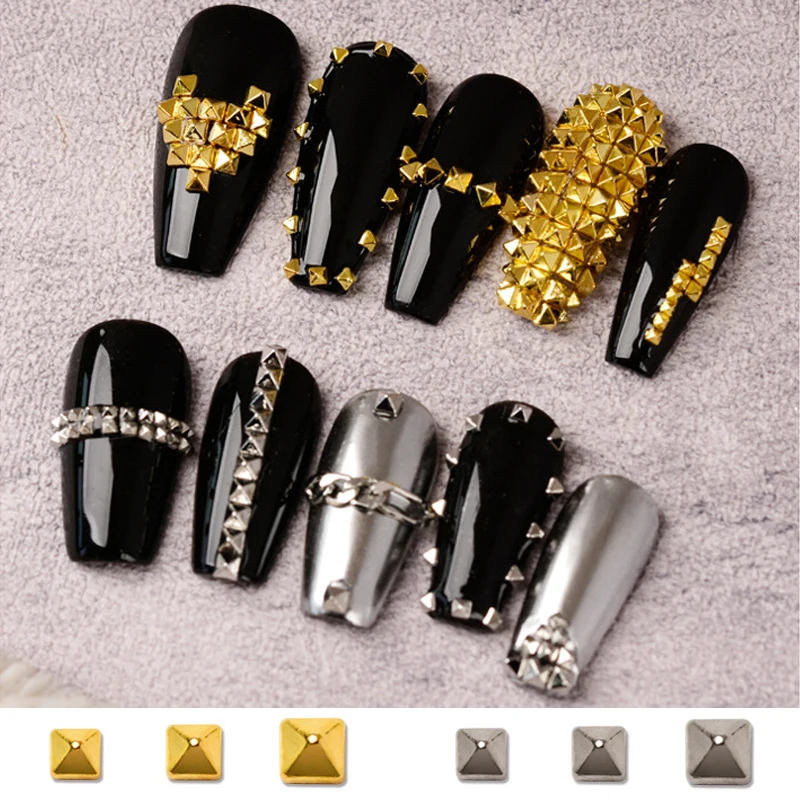 200PCS Punk Style Flat-back Metal Nail Art Rivet Pyramid-shaped Charms Studs Accessories For Manicure Nails Decoration Supplies