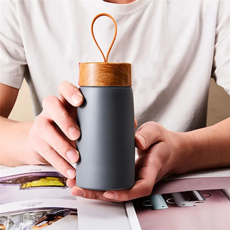 Nordic Style Insulated Coffee Cup 304 Stainless Steel Wood Grain  Mug Thermos Portable Travel Water Bottle Tea Mug Thermocup