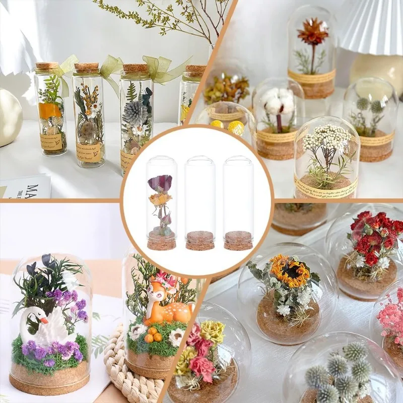 20Pcs Dome Decorative Jars 1.2x3.4inch Glass Display Dome Cloche Glass Bell Jar with Cork Base for Flower Storage Specimens
