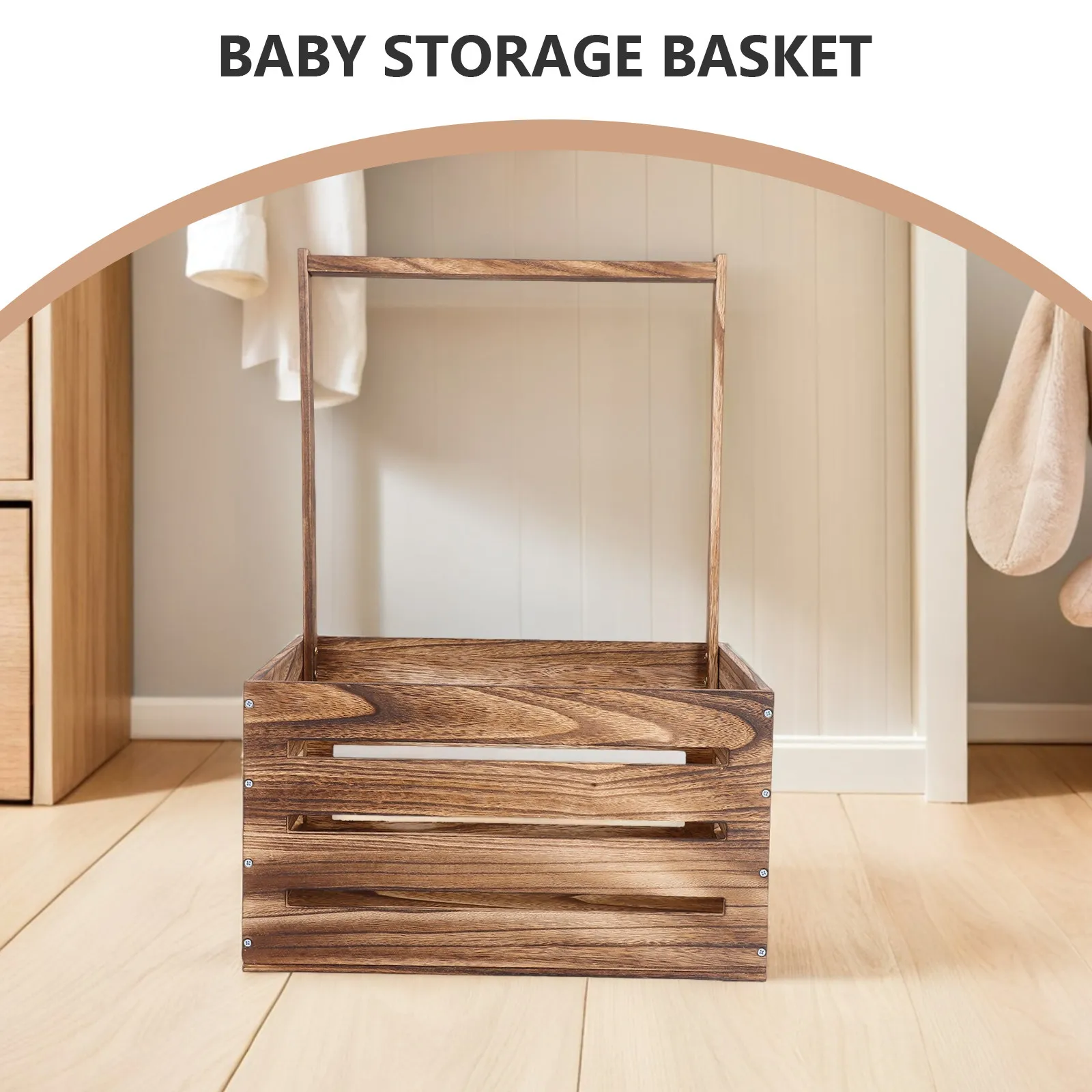 New Baby Basket with Handle Made of Natural Wood Versatile Baby Storage Crate for Clothes Diapers and Nursery Organization