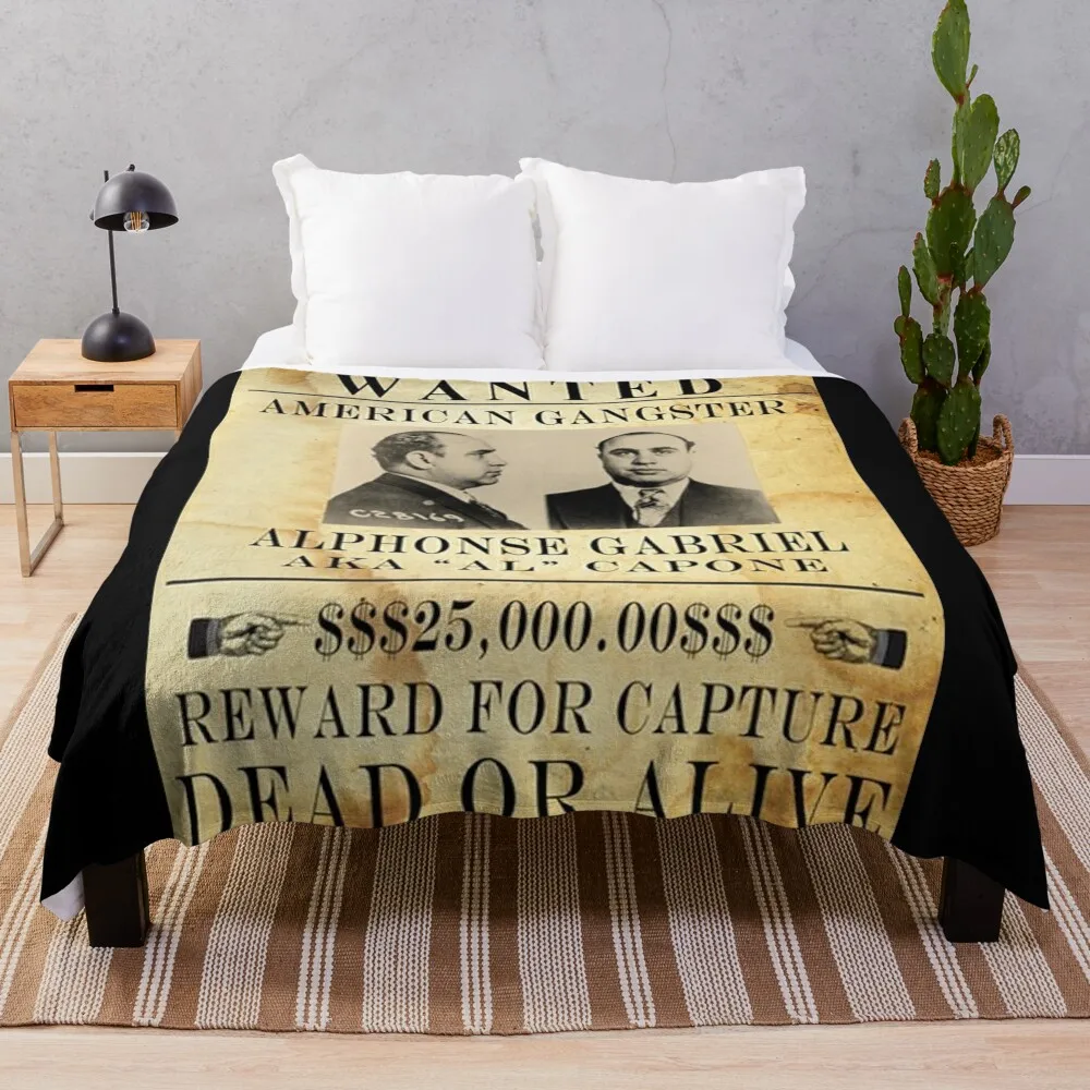 AL CAPONE : Vintage Gangster Wanted Poster Throw Blanket Vintage warm winter Blankets