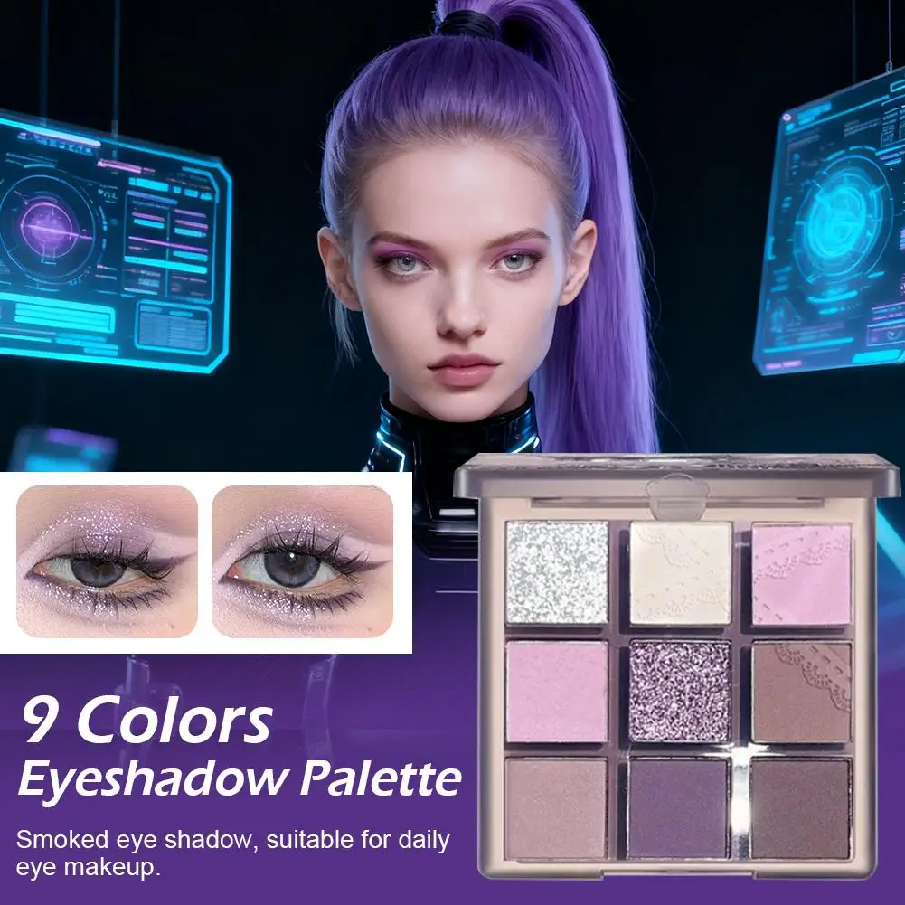 9 色パープルアイシャドウパレットグリッターパールアイシャドウハイライトマット長期持続メイクアップパレット防水目 X1c1