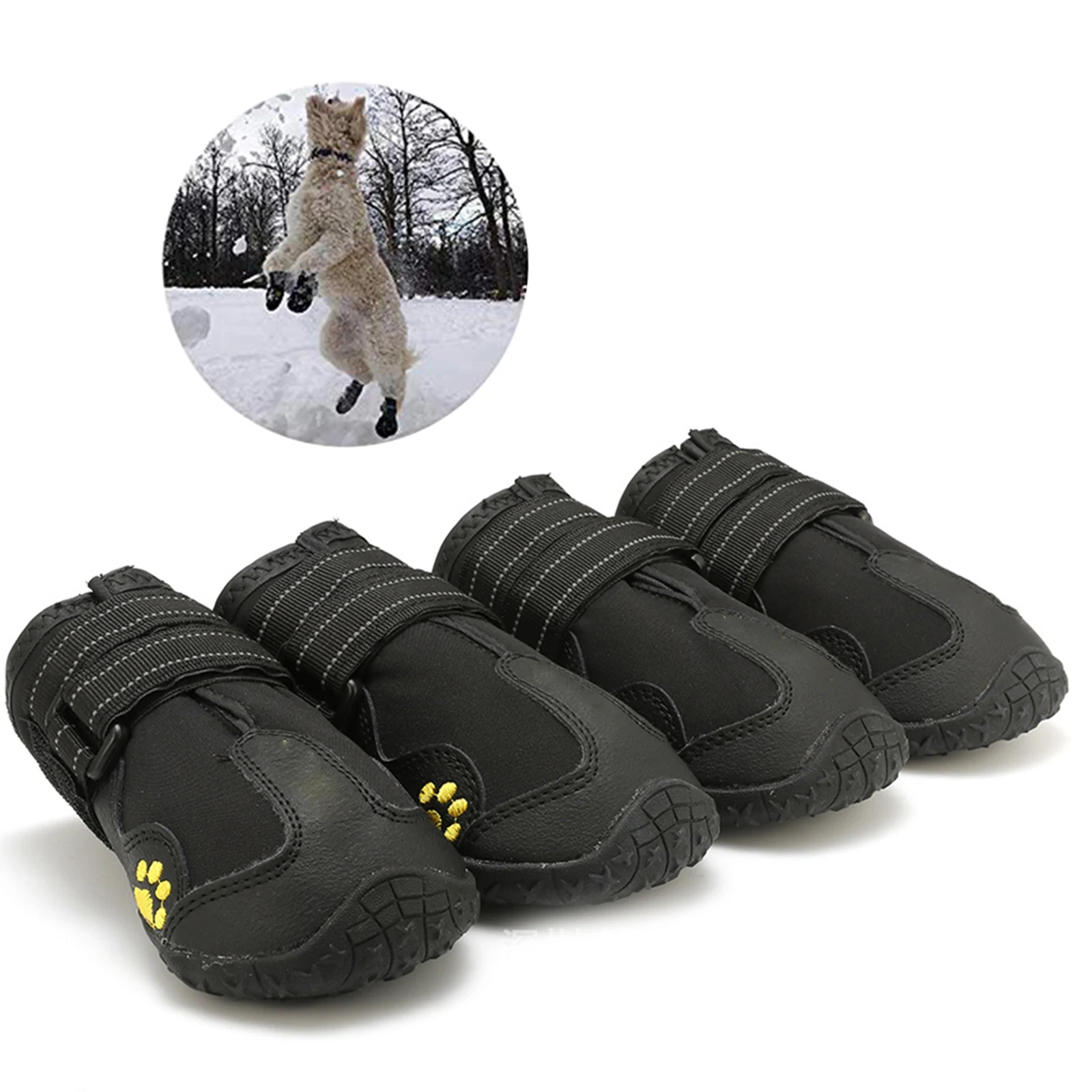 

4pcs Waterproof Snow Dog Boots Non-slip Warm Paws Protection Shoes for Hiking Outdoor Large Size Pet Winter Casual