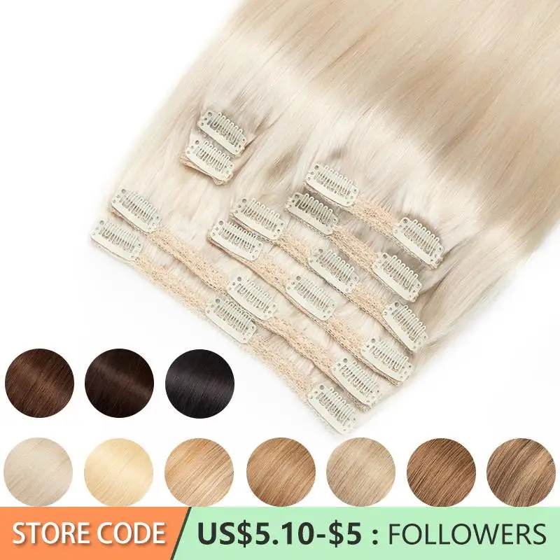 Blonde Hair Extension Clip In Hair Extension Human Hair Natural Mega Hair Tic Tac Clip-On Hair Piece Full Head 12"-24"