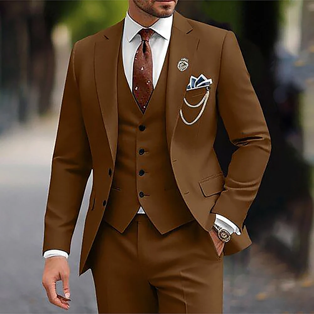 

Fashion Slim Fit Men Business Suits Notch Lapel Single Breasted 3 Piece Sets Jacket Pants Vest Wedding Formal Prom Party Blazer