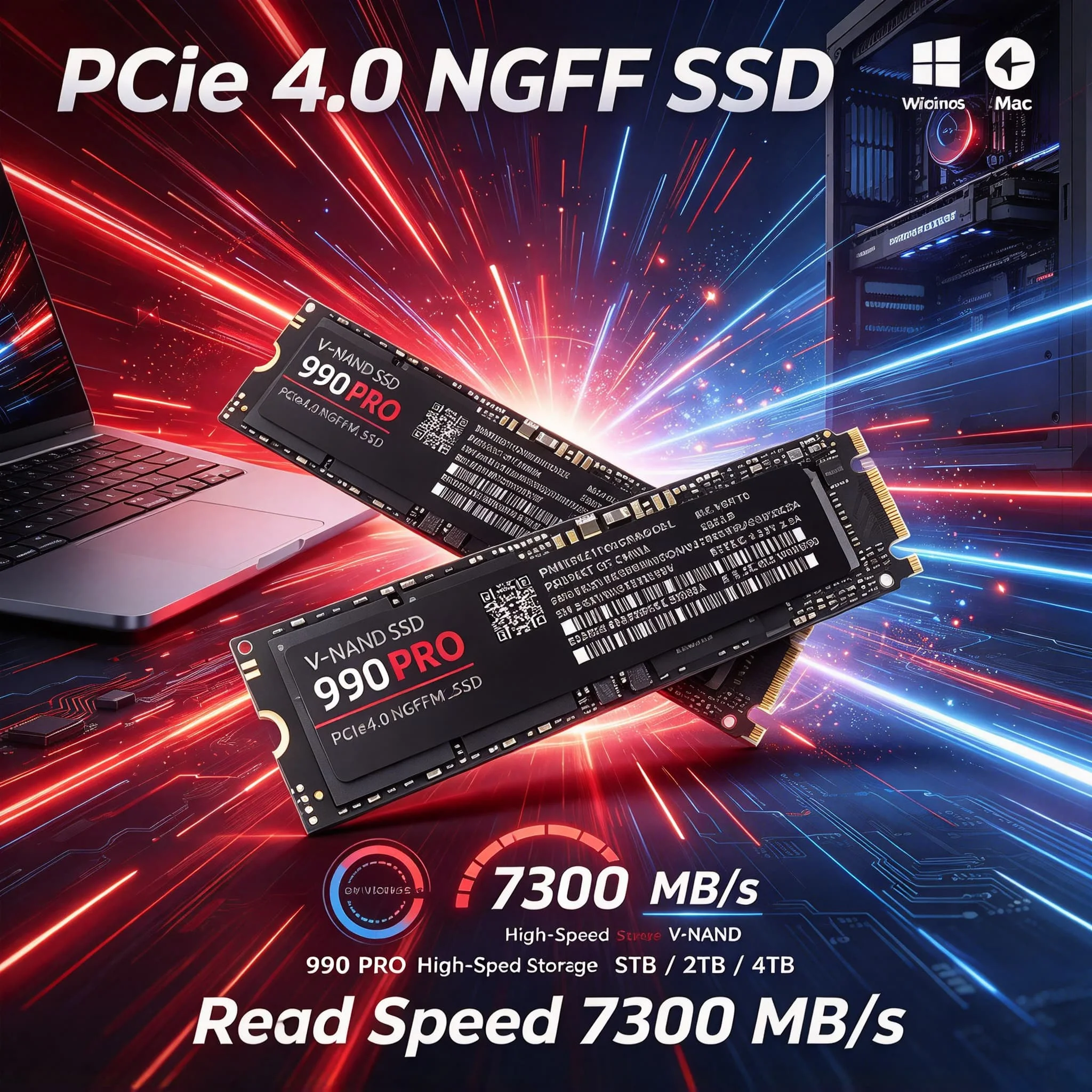 2026 990PRO PCIe Gen4 NVMe M.2 NGFF SSD 2TB 4TB High Speed Internal Solid State Disk for Gaming Notebook Laptop Notebook PC