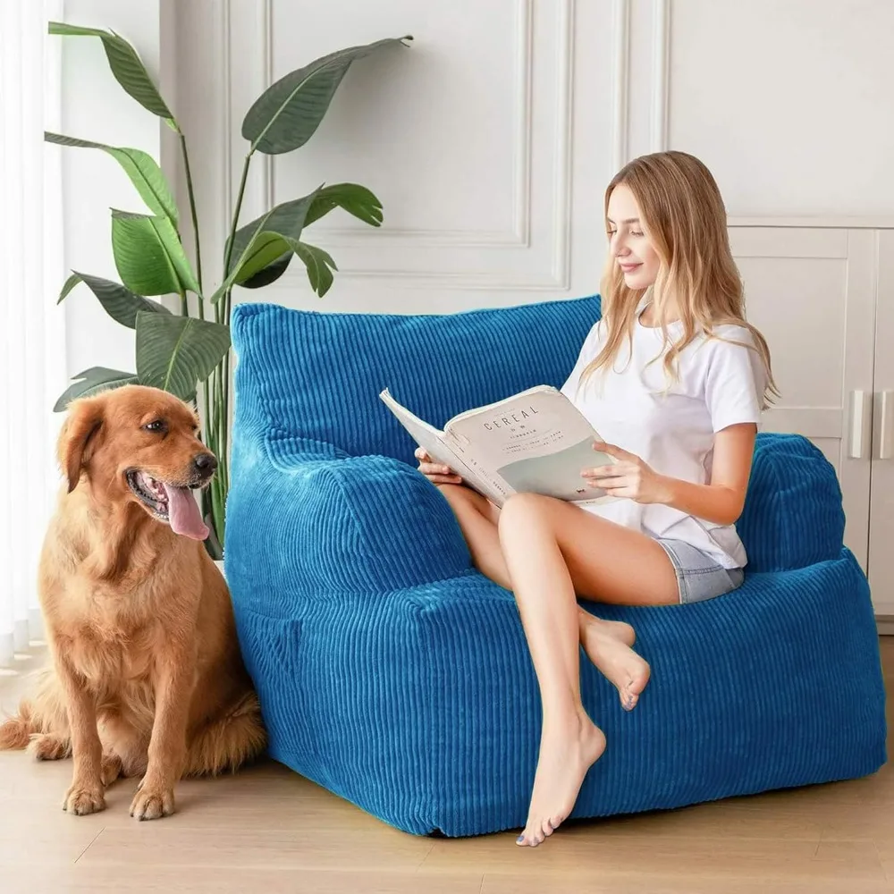 Giant Bean Bag Chair, Stuffed Bean Bag Couch with Filler Large Living Room Bean Bag Chair for Adults, Big Lazy Sofa Accent Chair