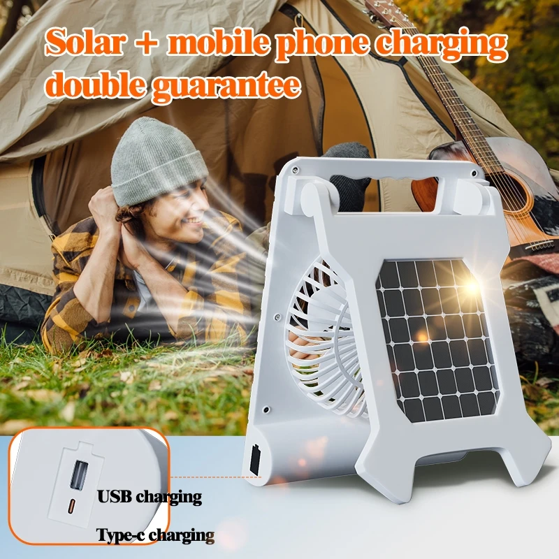 Folding Solar Panel Silent Fan - Ultra Lightweight, USB Output for Camping/Tent/Car/Home, Multi-Scene Emergency Cooling