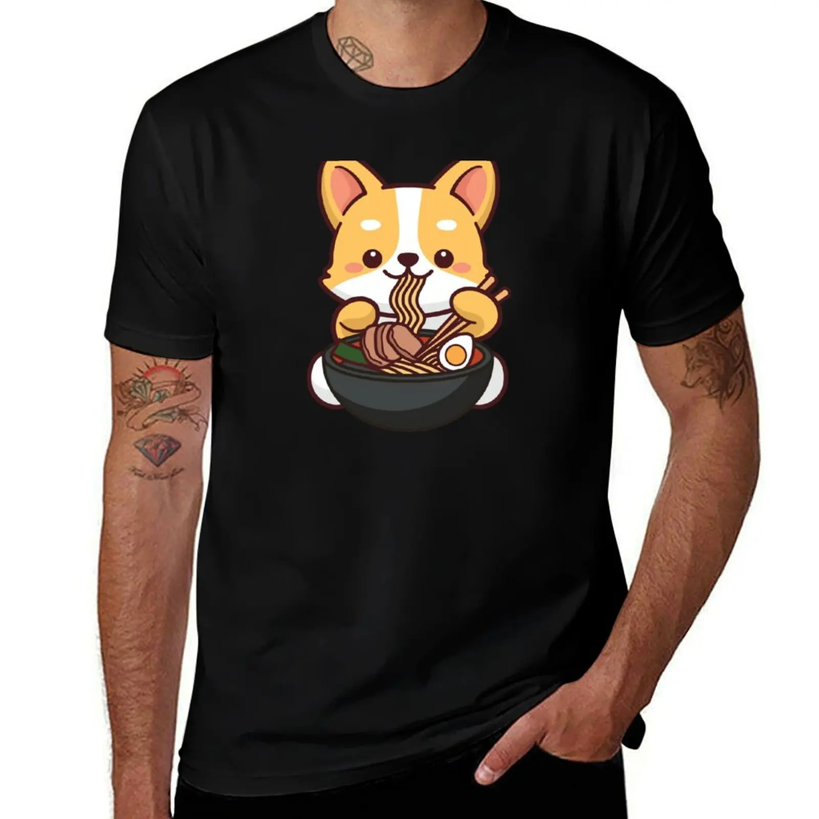 

for Corgi man t Cute cotton shirts man man luxury Ramen T-Shirt Kawaii shirt t Eating Japanese Noodles t anime shirt