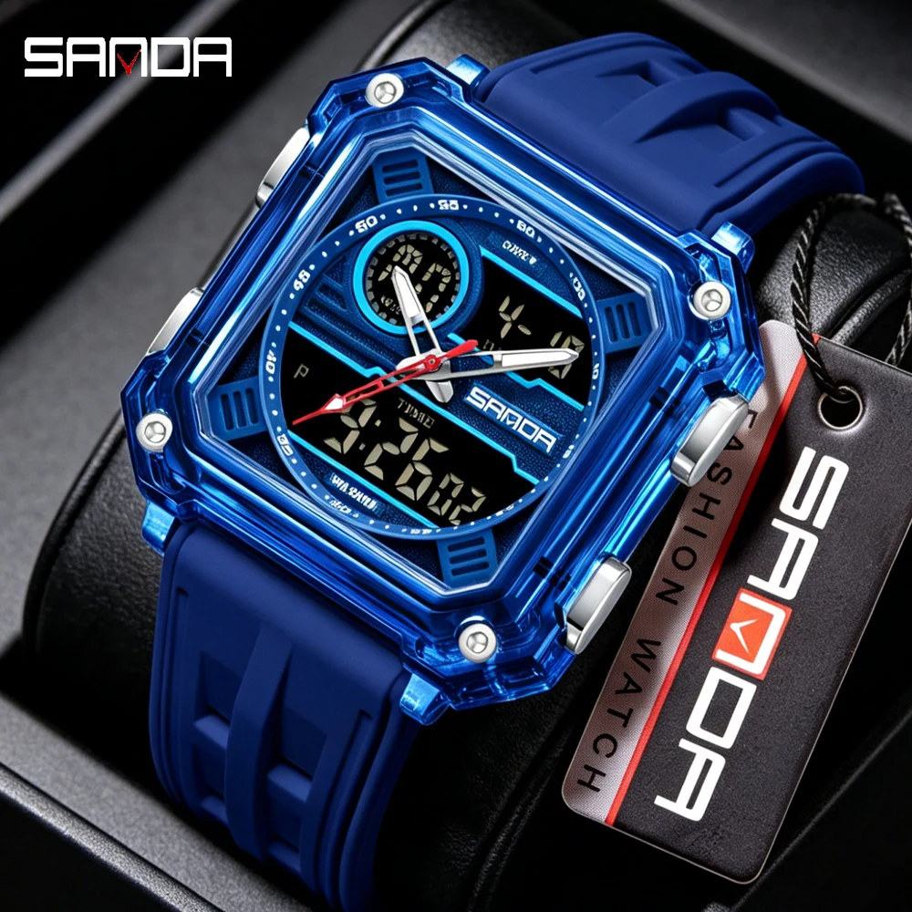 SANDA Male Casual Sport Quartz Watch Multi Mode Stopwatch Dual Time Readout Night Bright Wristwatch for Adult Men