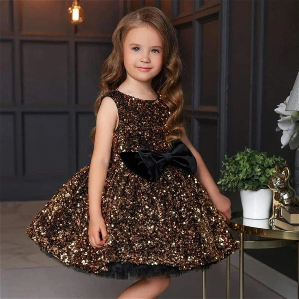 

Sequins First Communion Dresses Shining Angel Sleeveless Bow Flower Girl Bridesmaid Princess Dress Wedding Party Prom Ball Gowns