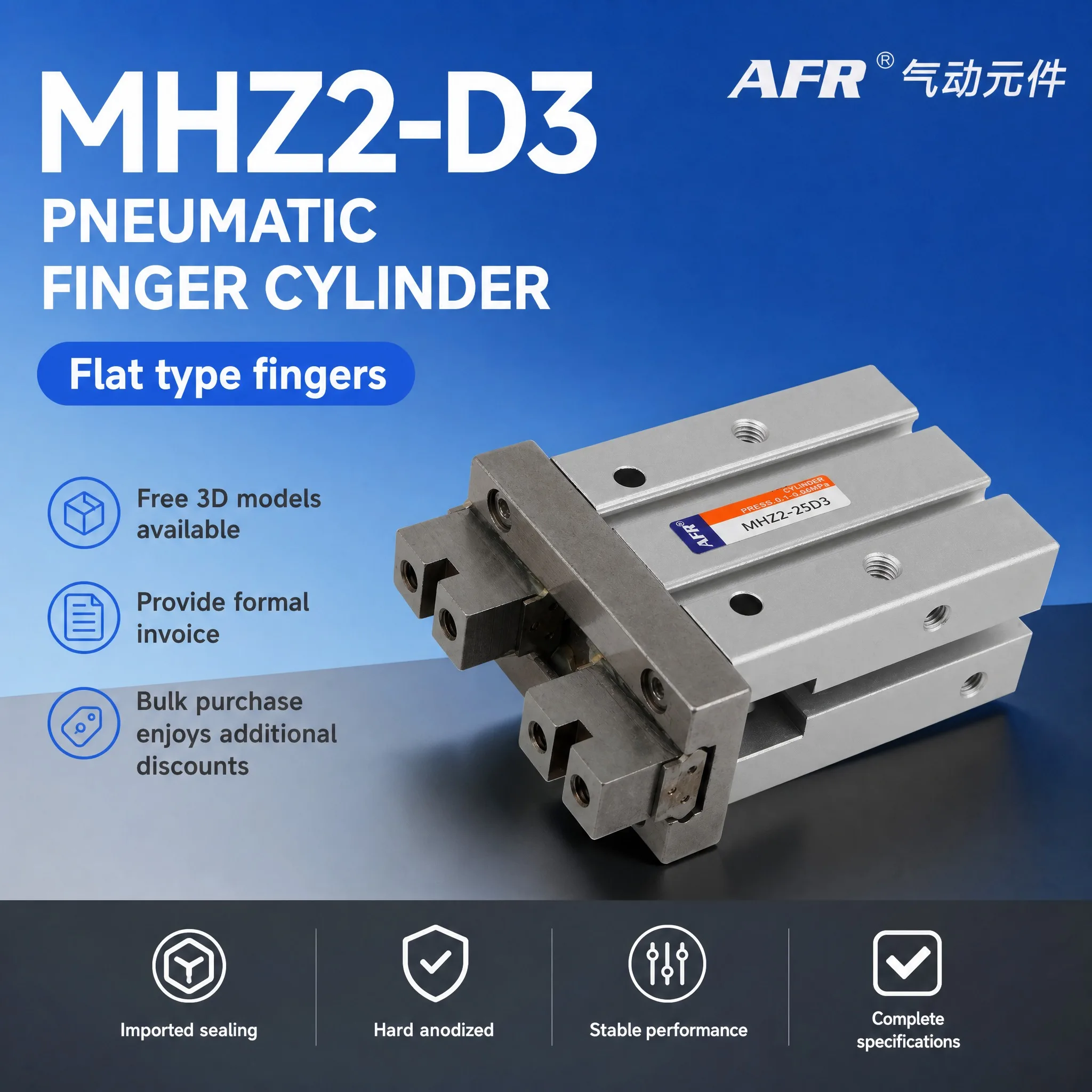 MHZ2-6D3 10D3 16D3 20D3 25D3 Air Gripper Pneumatic Parallel Cylinder Double Acting Flat Type Fingers Linear Guide Robotic Claw
