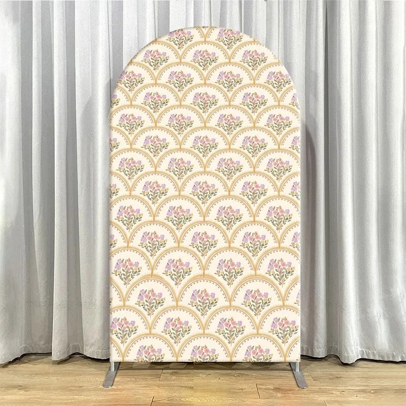Single Side Arch Backdrop Cover Elegant Arched Party Backdrop Set Featuring Floral Green Panel Daisies Cream Center with Girl