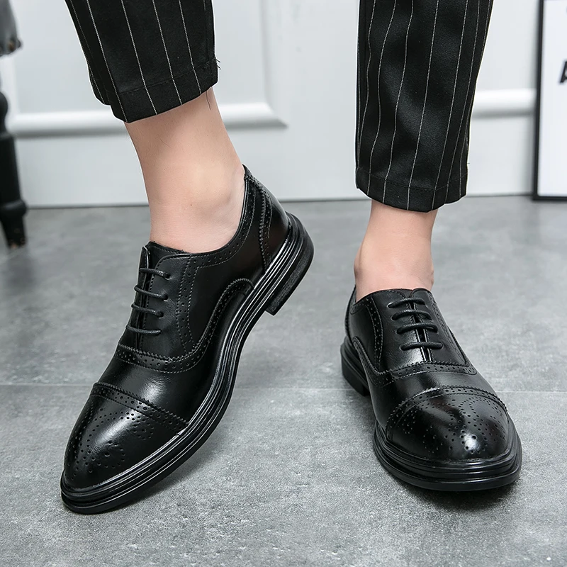 Gentleman Business Jurk Schoenen Mannen Schoenen Zwart Bruin Retro Casual Office Business Block Party Schoenen Pu Maat 38-48 Heren Schoenen