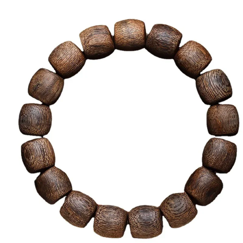 Yingge Lvqi Nan Submerged Old Material Nha Zhuang Agarwood Bracelet with Shape Barrel Beads Wooden Buddha Beads Bracelet