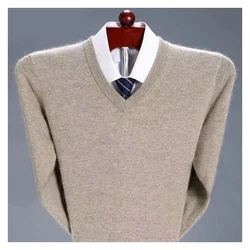 Men Cashmere Sweater Long Sleeve V-Neck Jumpers Male Warm Clothes Korean Pull Homme Hiver Pullover Knitted Sweaters 4XL