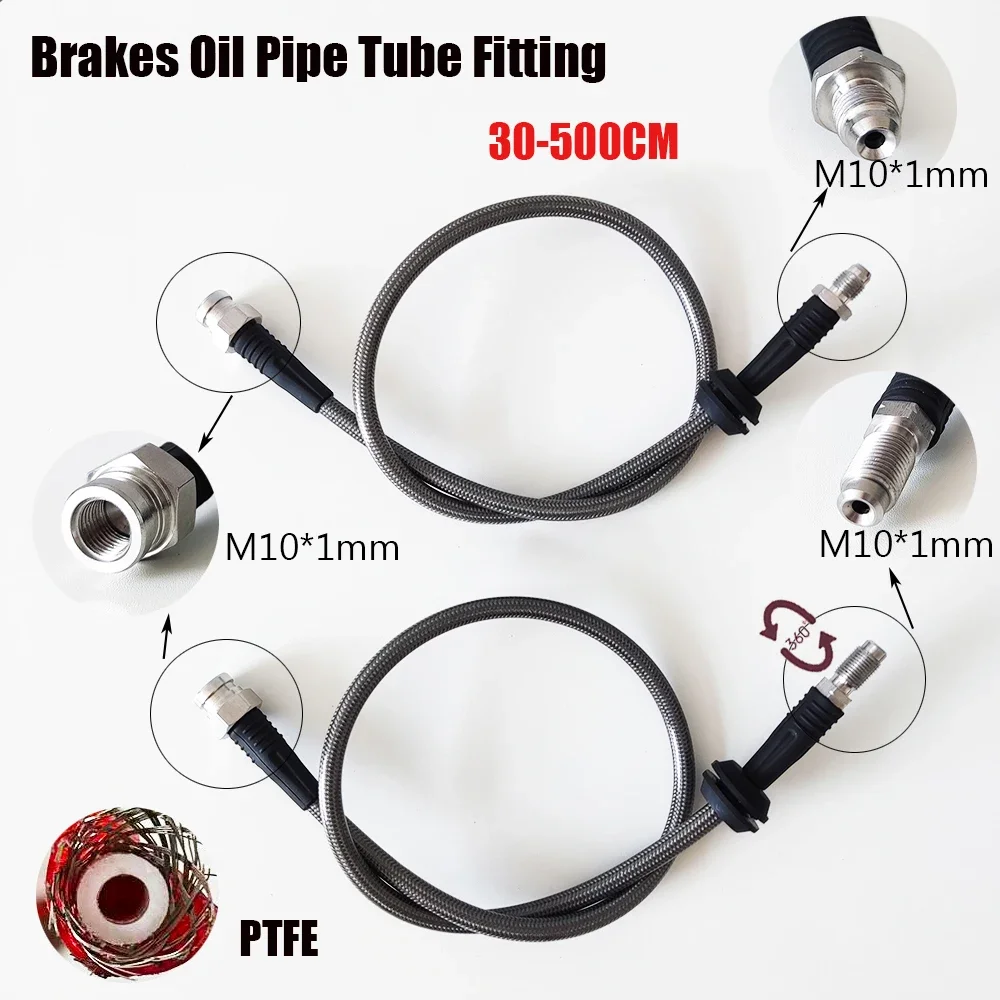 

2PCS M10X1Bending Fixed Joint/Rotating Joint And Stainless Steel Braided PTFE Brake Pipes Transmission Fluid Cooler Hose Line