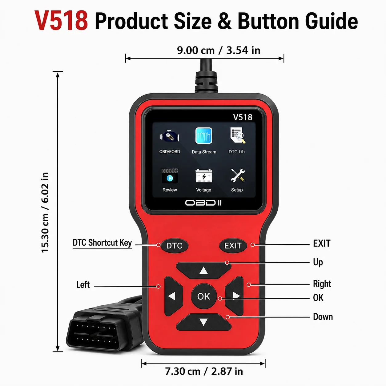 V518 OBD2 Auto Scanner Engine Fault Detector Code Reader OBDII Diagnostic Tool Read Clear Error Codes Check Engine Light Repair