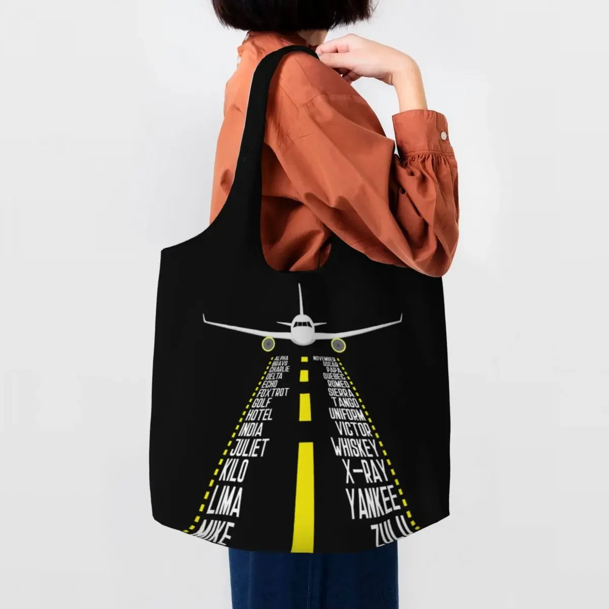 

Pilot Alphabet Aviation Aircraft Gift Shopping Tote Bag Reusable Airplane Aviator Canvas Grocery Shopper Shoulder Bag Handbag