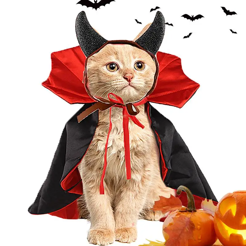 Halloween Pet Cape Adjustable Vampire Cat Cloak Colorful Pet Cape With Horn Creative Holiday Costumes For Carnival Party