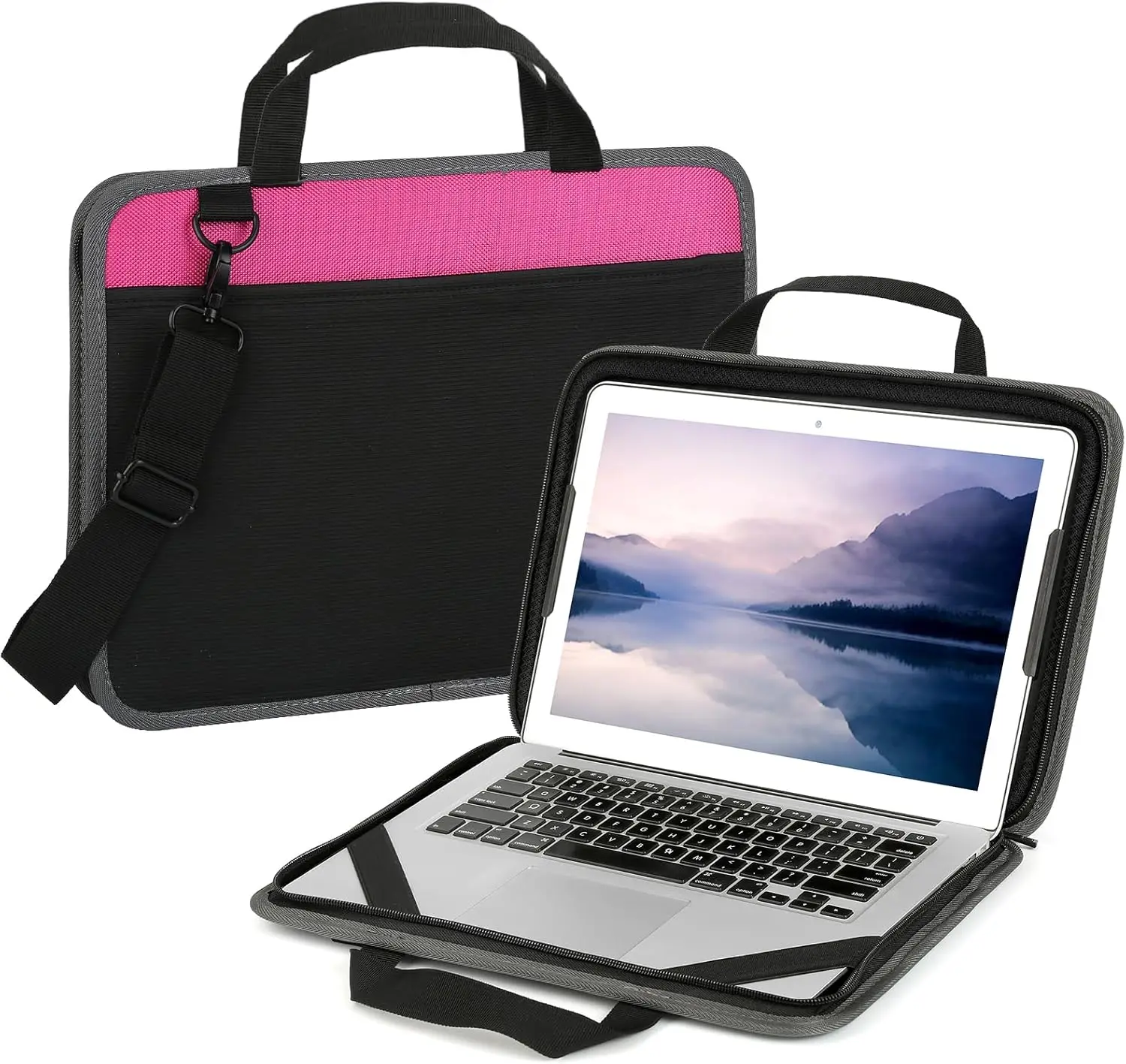 

Ударопрочный чехол для ноутбуков 13-14 дюймов, водонепроницаемая защитная сумка с ручкой и ремешком, розовый
