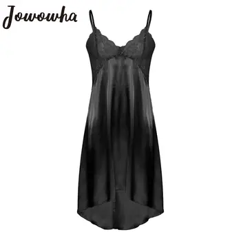 Herren Sissy Satin Nachthemd Dessous Transparente Spitze Spaghettiträger V-Ausschnitt Schlafkleid Chemise Crossdresser Nachtwäsche Nachtwäsche