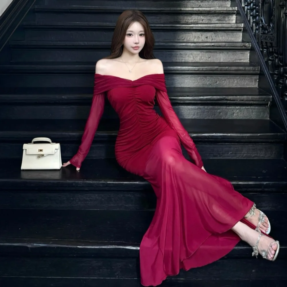 Ele Long Sve Me Dr oulder Bared voor verjaardag Par herfst high-end luxe Sweet Sle Princ baljurk