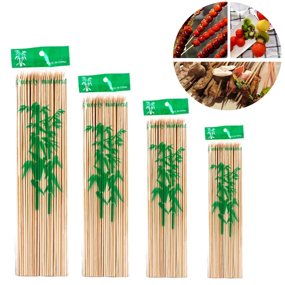 90/270PCS Bamboo Wooden BBQ Skewer 15/20/25/30cm Disposable Natural Bamboo Sticks Kitchen Meat Tool Barbecue Party Grill Camping