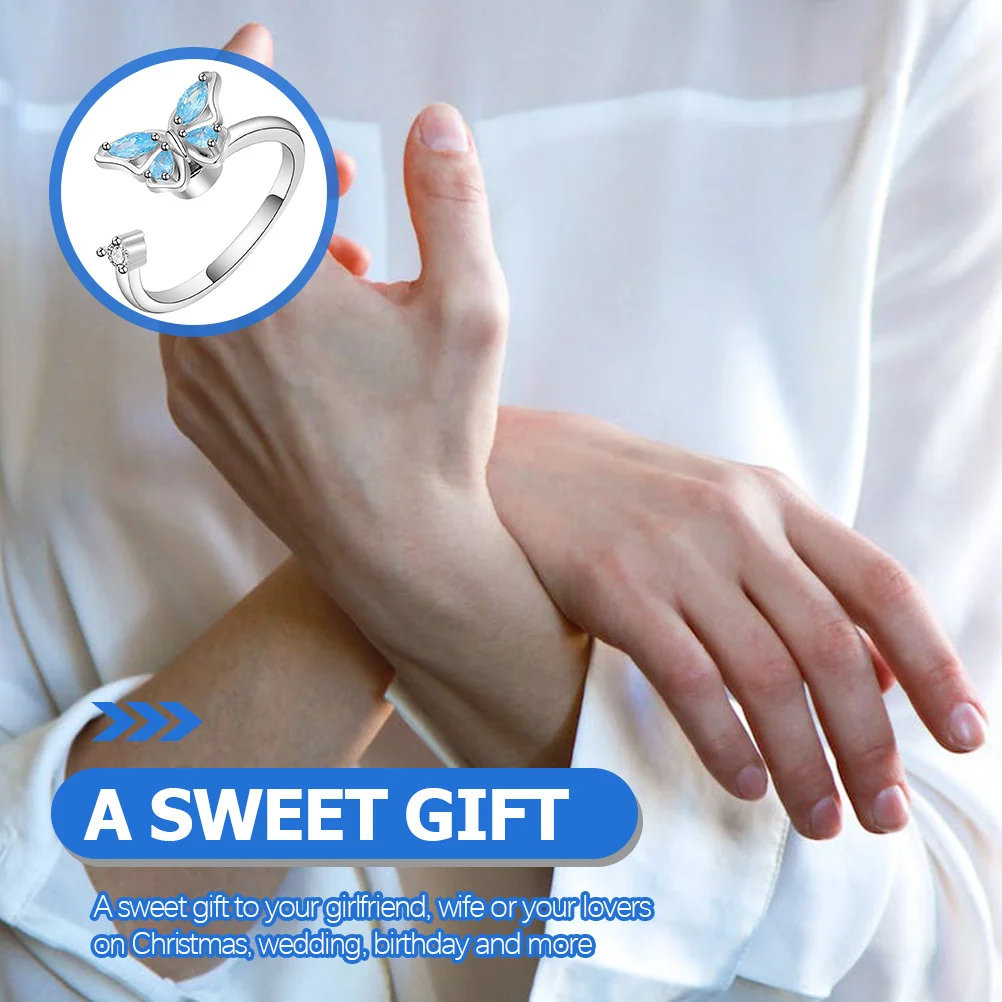 Anello con farfalle Piccolo anello delicato con strass aperto regolabile Anello regalo per donna Anelli gioielli Anelli estetici per ragazze adolescenti