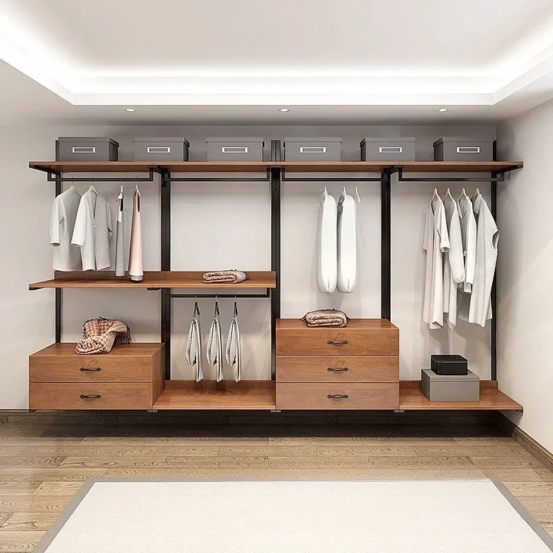 Open wardrobe cloakroom rack, hanging metal hanger bedroom, walk-in wrought iron hanger