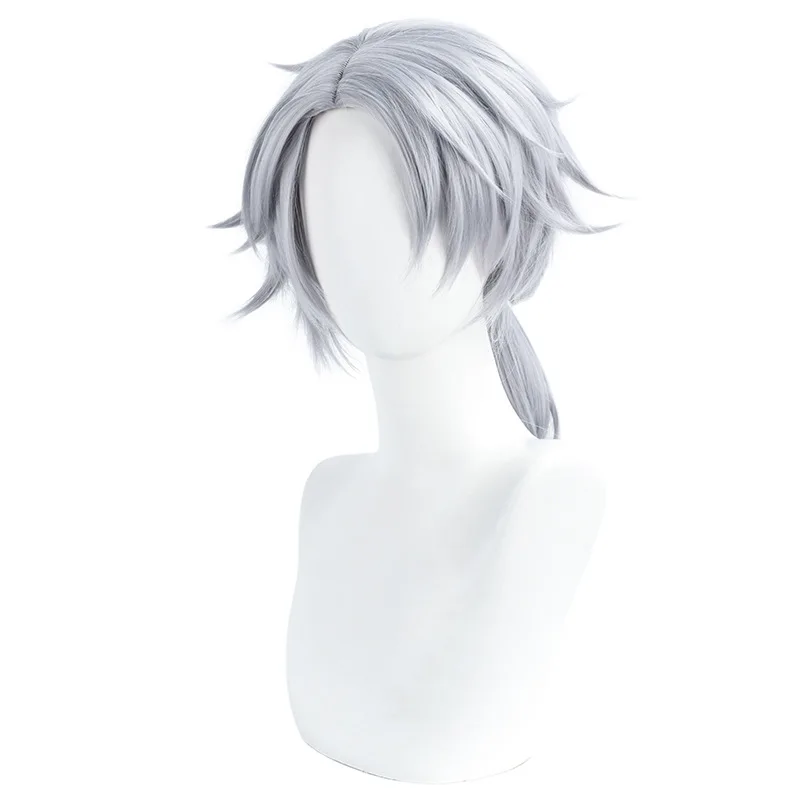 Silver Gray Synthetic Wig Cosplay Costume Party Heat Resistant Fiber Soft Natural Hairpiece Breathable Comfortable