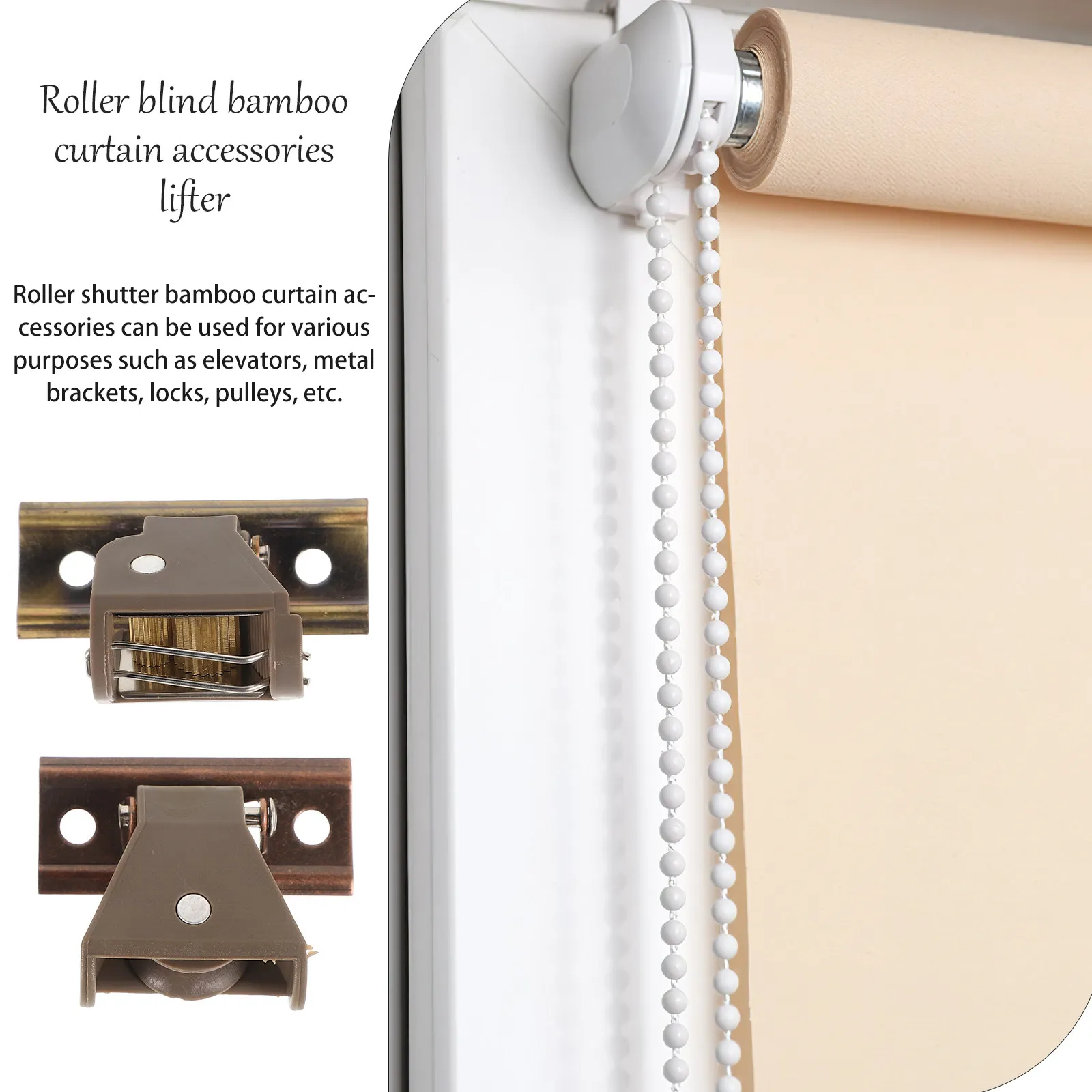 1Set Bamboo Blind Accessories Roller Shade Cord Lock Pulley Heavy Duty Locking Pulley for Home Office Curtains