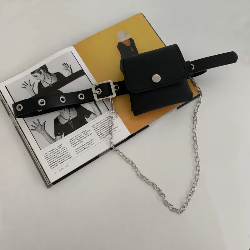 Riñonera de PU a la moda para mujer, bolso de cinturón de regalo Simple, bolsos de cadena para teléfono, bolso informal para mujer, monedero negro