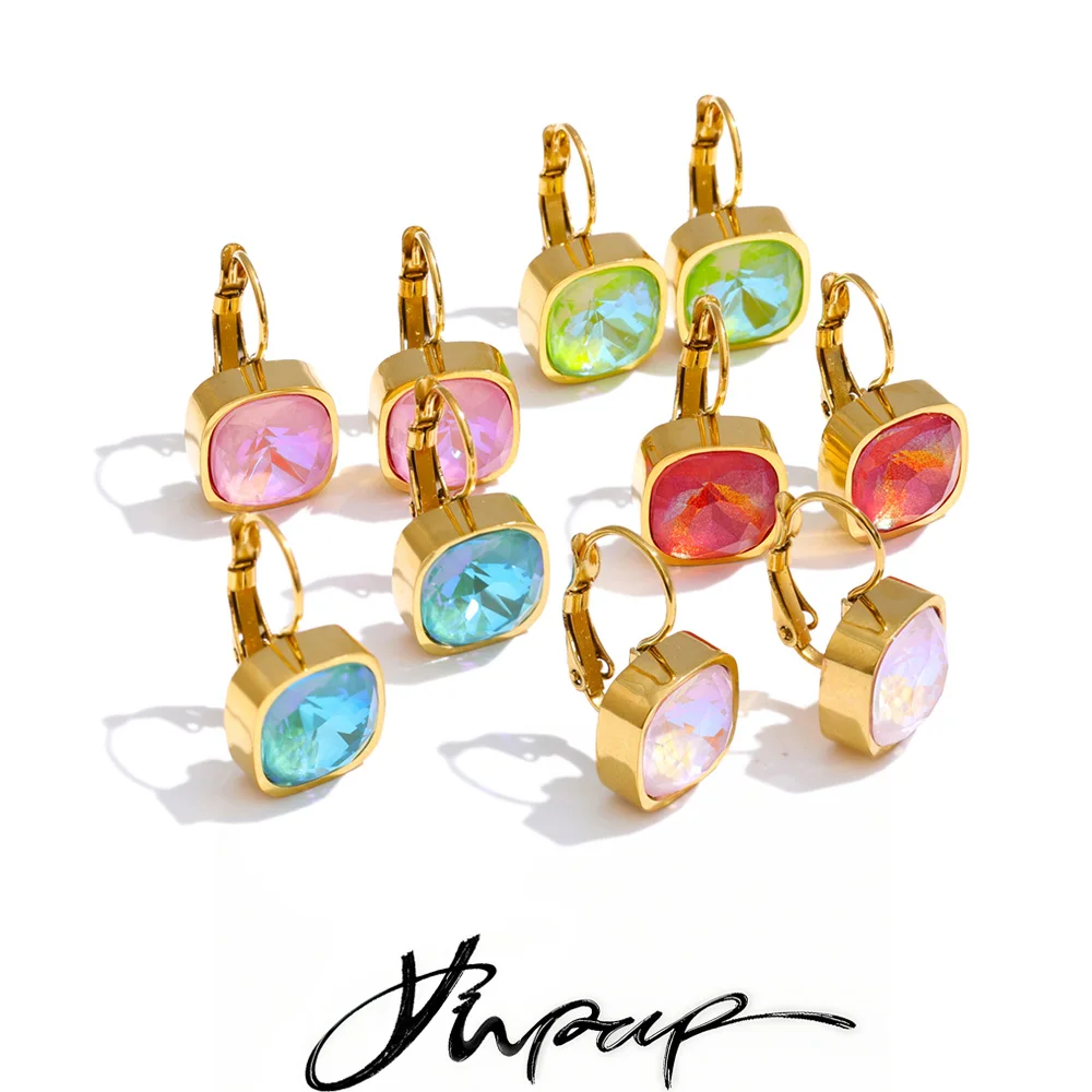 Image of Yhpup Edelstahl Mehrfarbige Quadratische Kristall-Creolen PVD-Beschichtet Y2K Candy Fashion Wasserfester Schmuck 2026 Neuheiten