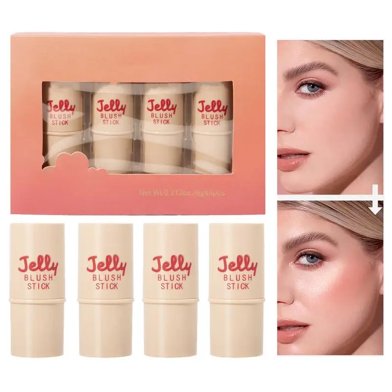 Bâton de fard à joues crème pour les lèvres et les joues, poudre hydratante longue durée, fards à joues portables, maquillage pour débutants, 4 pièces