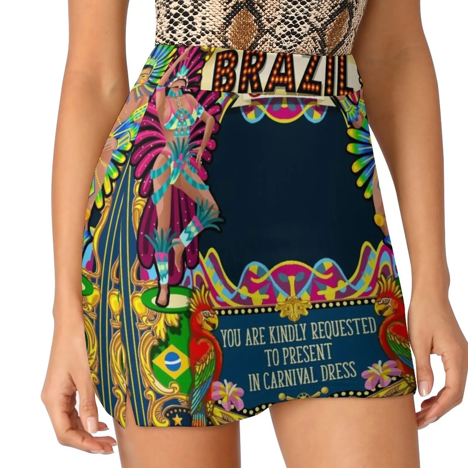 Rio Carnival Poster Theme Brazil Carnaval Mask Show Parade Women's skirt Y2K Summer Clothes 2022 Kpop Style Trouser Skirt With