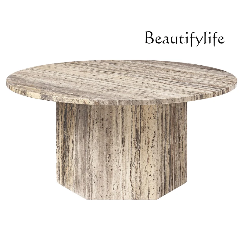 

Miji Style Coffee Table Designer Creative round Tea Table Natural Cave Stone Coffee Table Cream Style Living Room