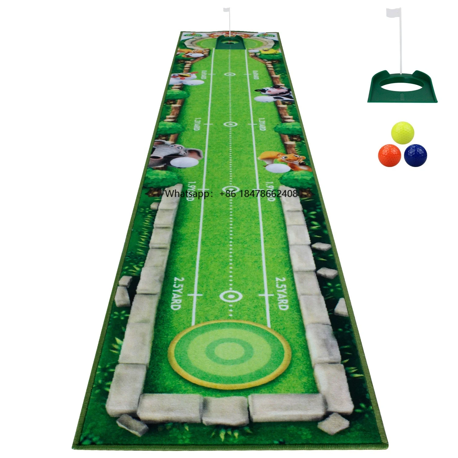 New Golf Cartoon Mini Green Putting Trainer Indoor/outdoor Non-slip Practice Ball Mat