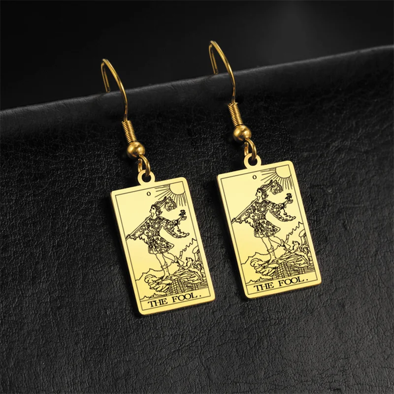 Vintage Tarot Cards Stainless Steel Drop Earring for Women Sun Moon Star Lovers Divination Tarot Jewelry Valentines Day Gift