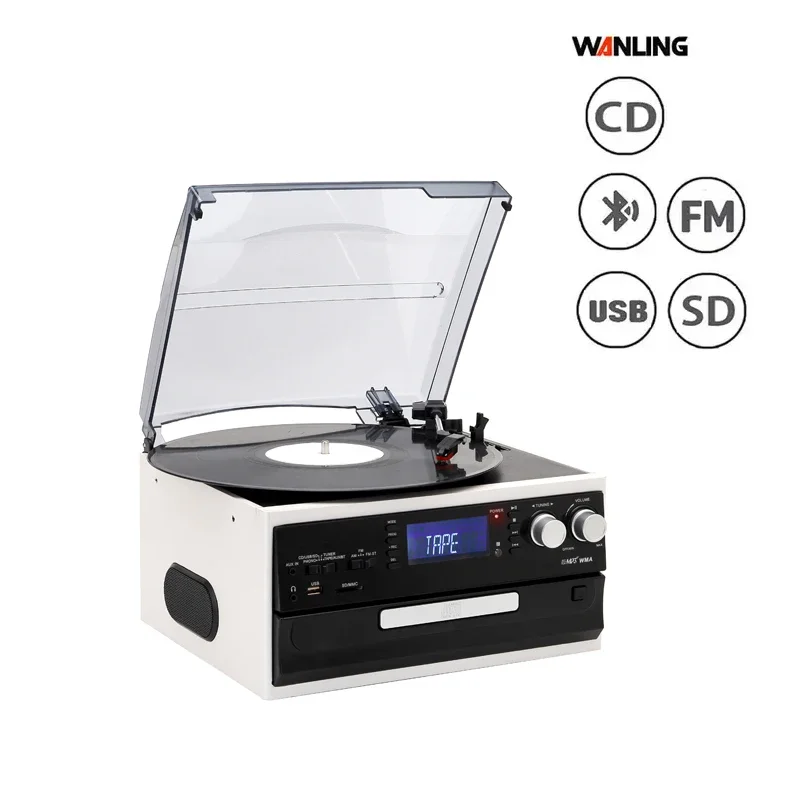 Wanling بلوتوث القرص الدوار USB مشغل كاسيت مشغل الفونوغراف الفينيل CD سجل AM FM راديو مشغل تسجيل مع مكبرات الصوت #2