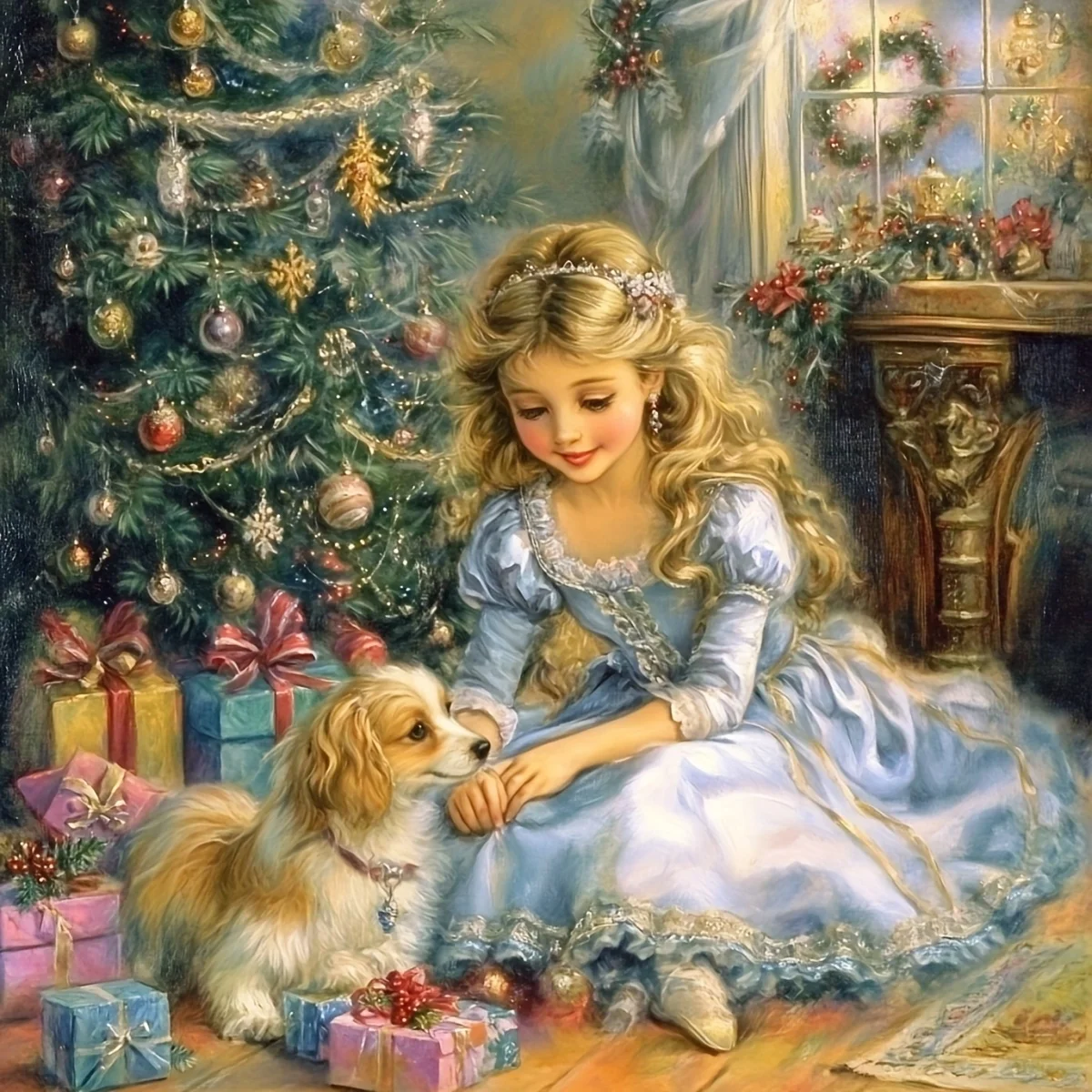 Christmas Cute Dog and Princess Jigsaw Puzzle 500/1024 PCS Holiday Stress Relieving Fun Games Home Decor Holiday Gifts