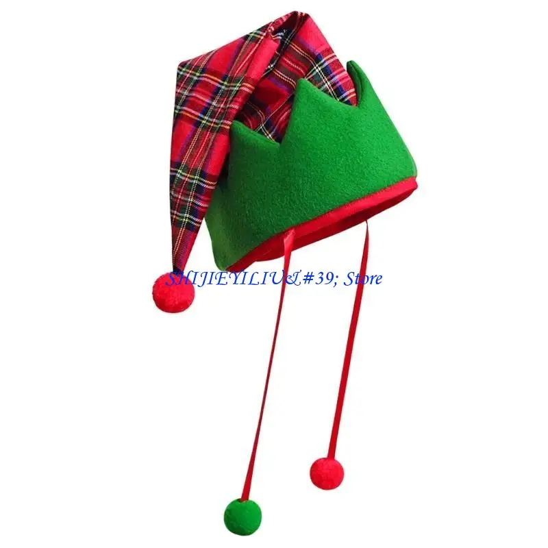 E21F Christmas Elf Hat With Pompoms Adult Christmas Costume Accessories Headwear For Festival Event Santa Dressingup Props