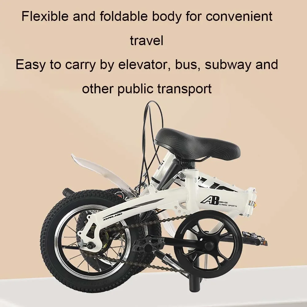 Adult Bike 12 Inch Bike High Carbon Steel Frame Foldable Sensitive Rear Hold Brake Anti-Slip Wear Tires Safe And Portable