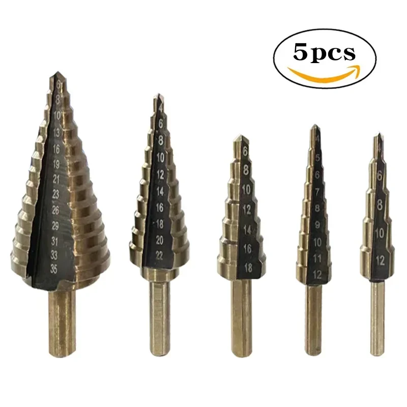 5Pcs Black Yellow Step Drill High Speed Steel Metric Electric  Reamer ing Bit Set Triangle Shank Straight Groove